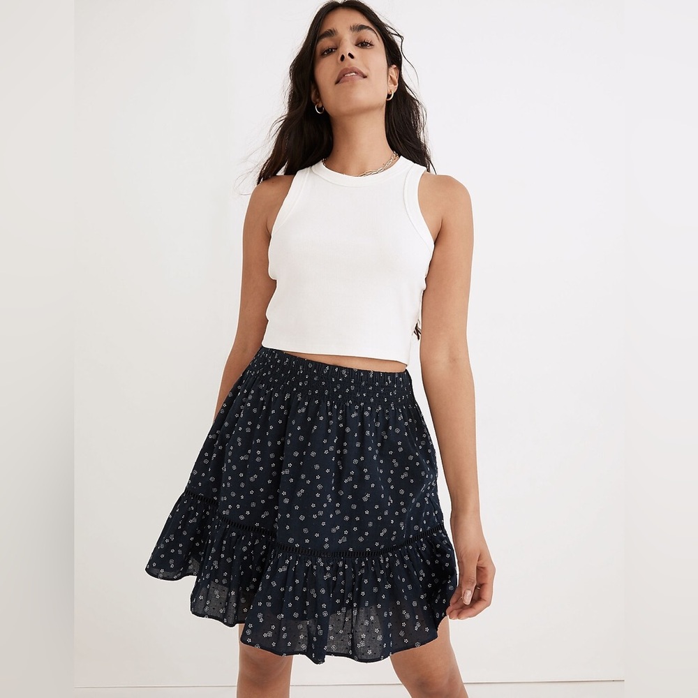 MADEWELL SMOCK-WAIST RUFFLE MINI SKIRT IN BANDANA FLOWER